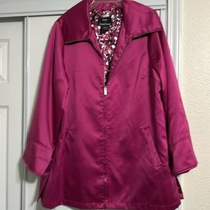 Mauve color lined rain jacket 32 inch length